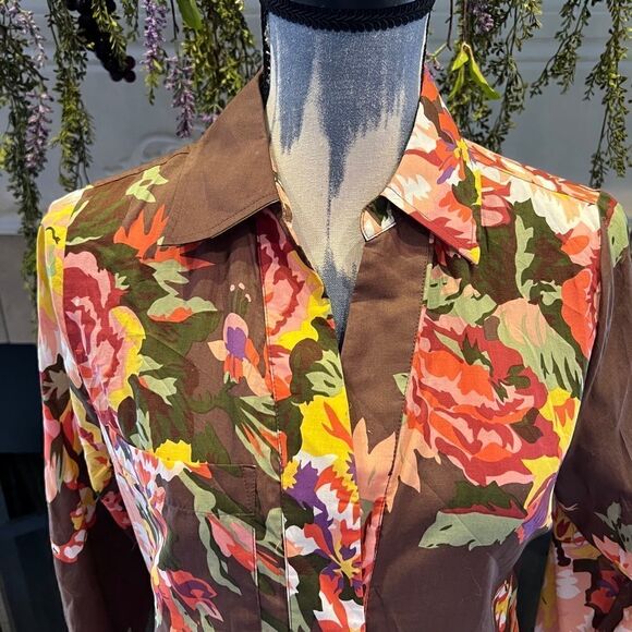 Soft Surroundings brown floral pull over tunic PS - Picture 2 of 13